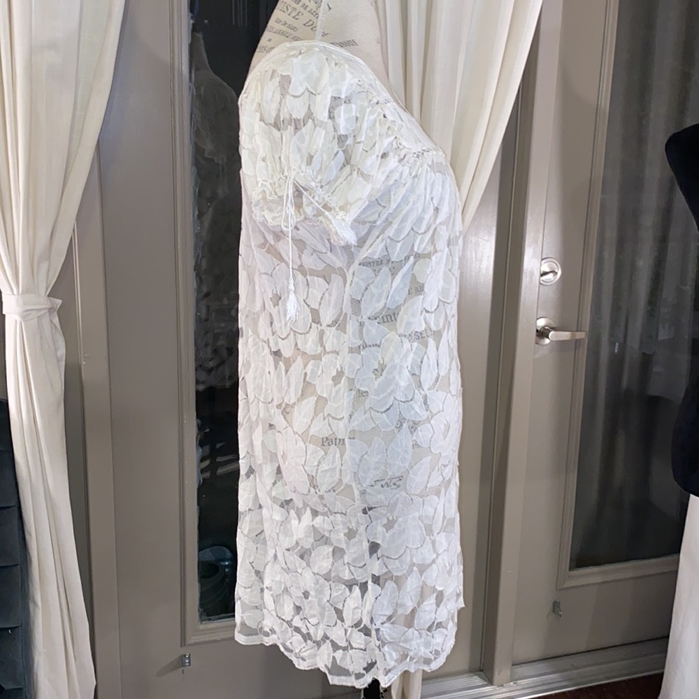 Trulli Ivory white sheer lace floral dress shortsleeve size XS​ - Picture 3 of 8